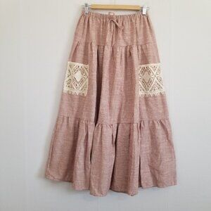 Vintage Lovely J Red Tiered Maxi Skirt Size Large